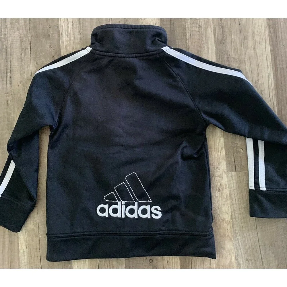 Adidas 2T Boy/girl Toddler Full Zip Athletic Track Jacket Back Embroidery Black